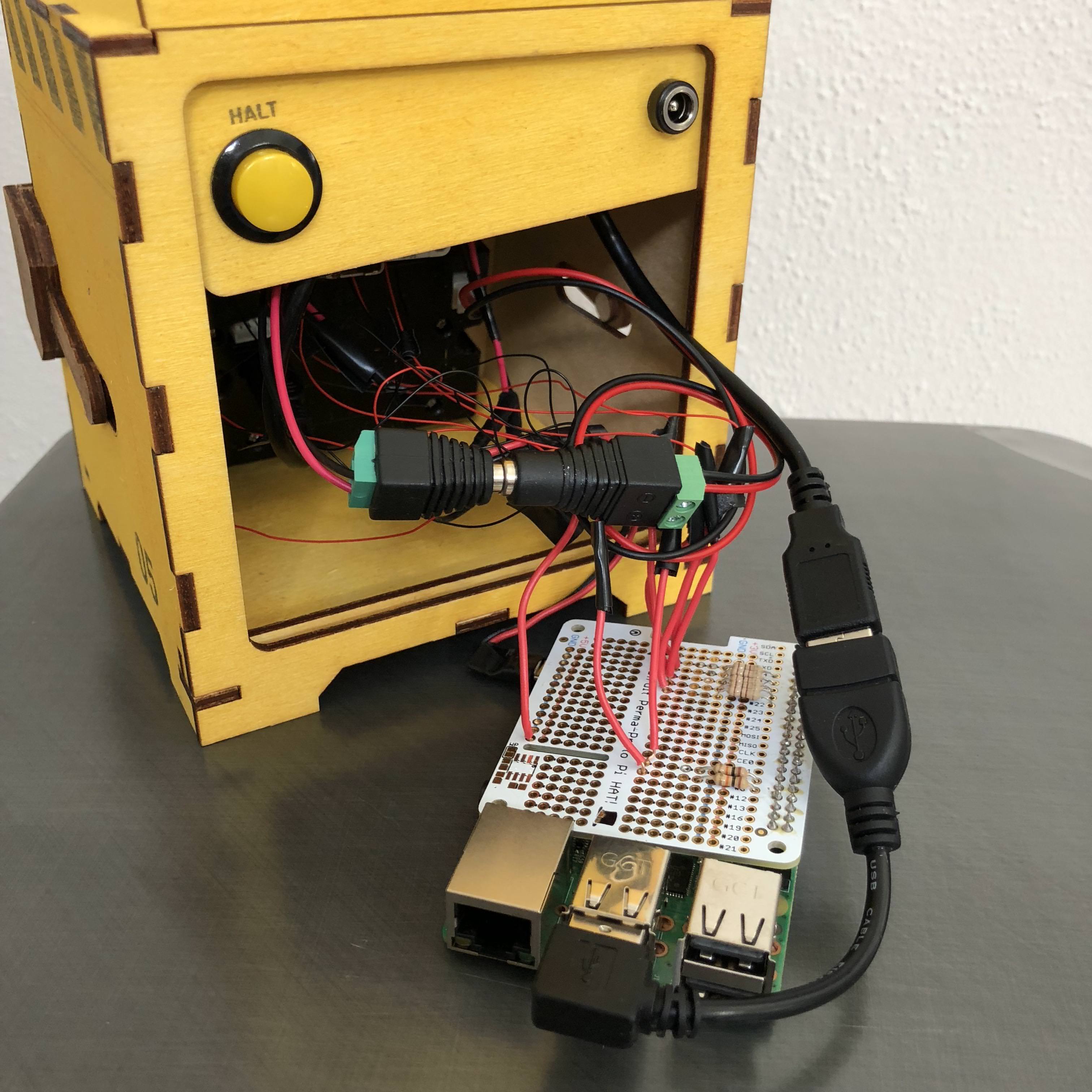  The insides of the robot. It's mainly Raspberry Pi in there.