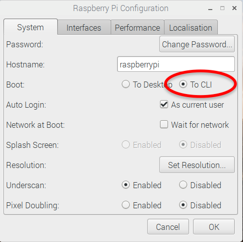  o make Raspberry Pi boot straight into PICO-8, you’ll need to set system preferences to boot into CLI after editing .bashrc